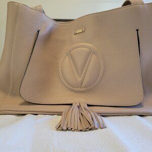 Valentino Ollie Taupe Pebbled Leather  Large Tote Bag